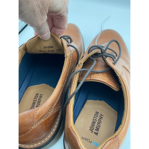 Johnston & Murphy TRUFOAM Tan Leather Plain Toe Derby‎ Shoes 20-5586 Mens 8.5 M